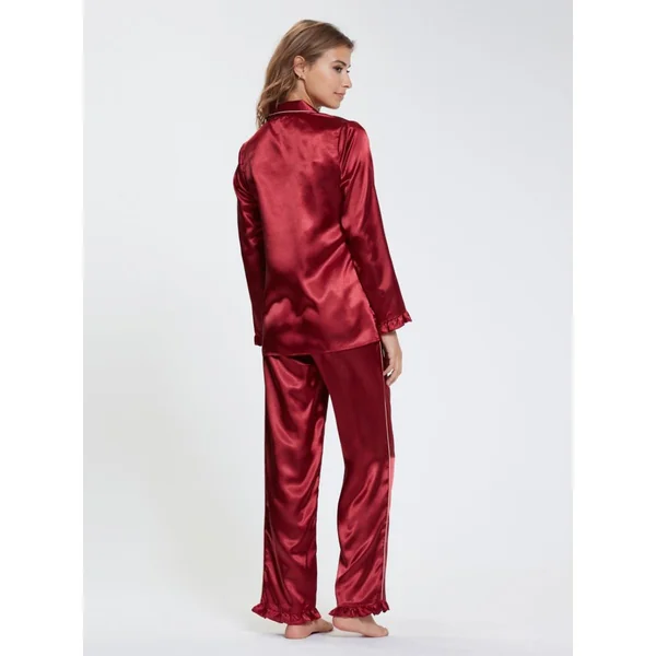 Pyjama chemise en satin à volants Venca