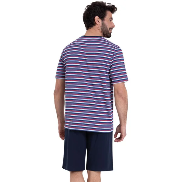 Pyjama court col rond homme Rayures Waves Athena multicolore en coton Athéna