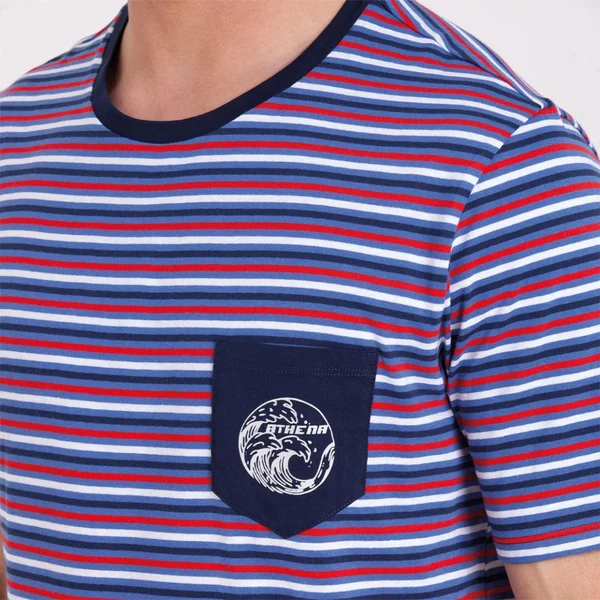 Pyjama court col rond homme Rayures Waves Athena multicolore en coton Athéna