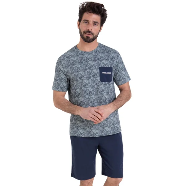 Pyjama court col rond homme Summer Athena multicolore en coton Athéna