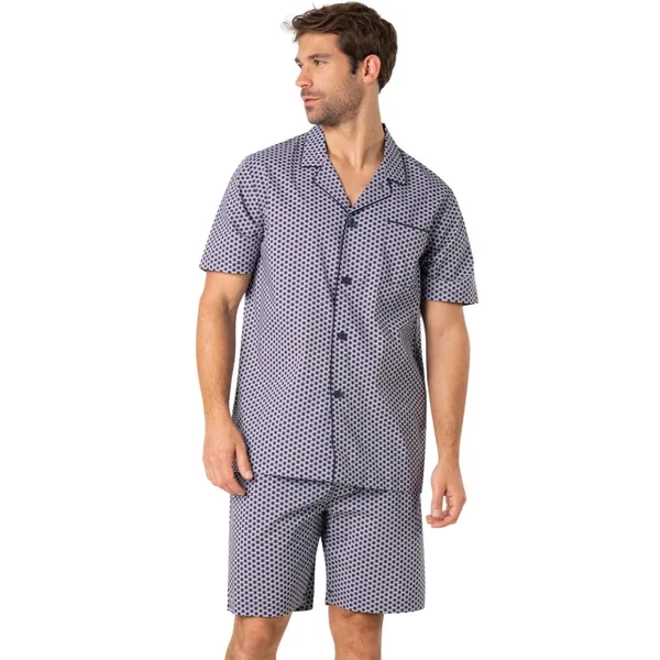 Pyjama court ouvert homme Popeline Eminence bleu en coton Eminence