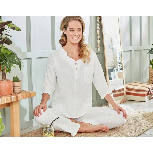 Pyjama femme en gaze de coton GAZELONG blanc Becquet
