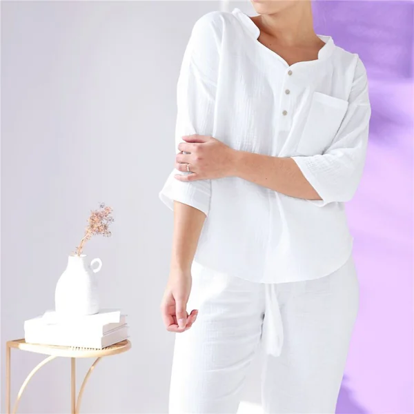Pyjama femme en gaze de coton GAZELONG blanc Becquet
