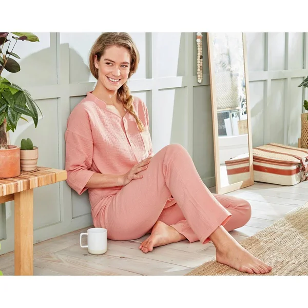 Pyjama femme en gaze de coton GAZELONG rose clair Becquet