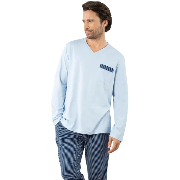 Pyjama long col V homme Coton Bio Eminence bleu Eminence