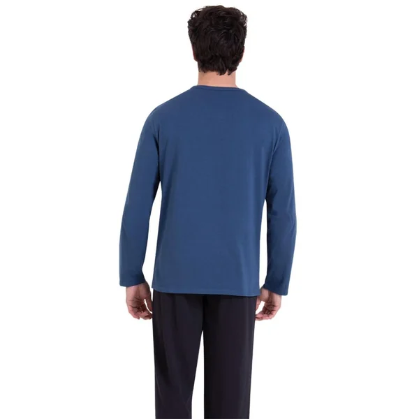 Pyjama long col V homme Ecopack Athena multicolore en coton Athéna