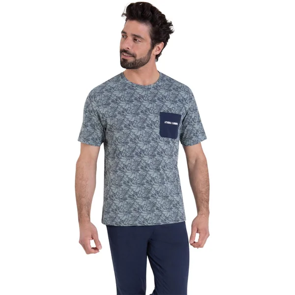 Pyjama long manches courtes col rond homme Summer Athena multicolore en coton Athéna