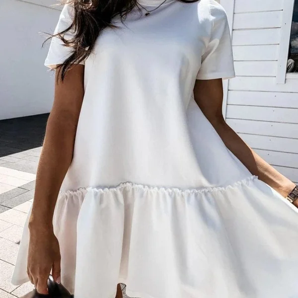 Robe Blanche Bohème Col Rond