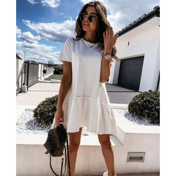 Robe Blanche Bohème Col Rond