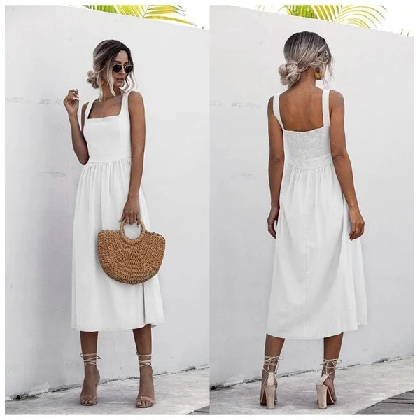 Robe blanche bohème d’été dos nu
