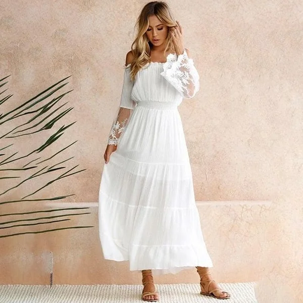 Robe blanche bohème en dentelle