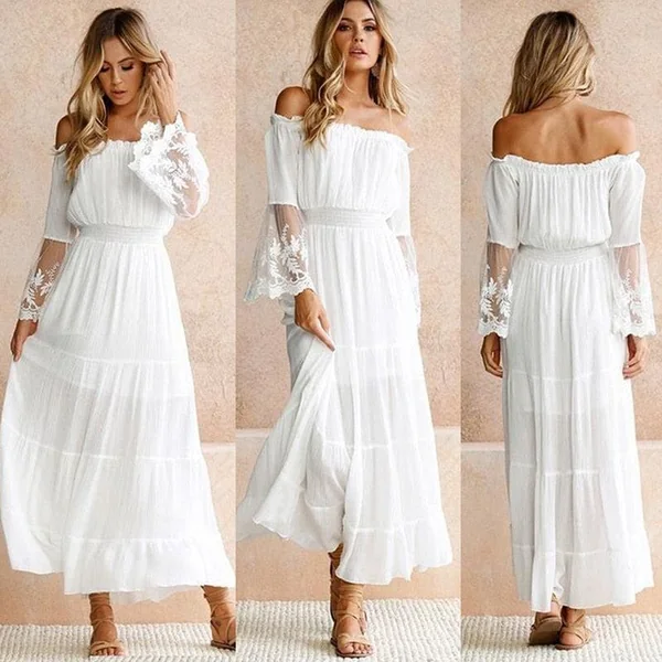 Robe blanche bohème en dentelle