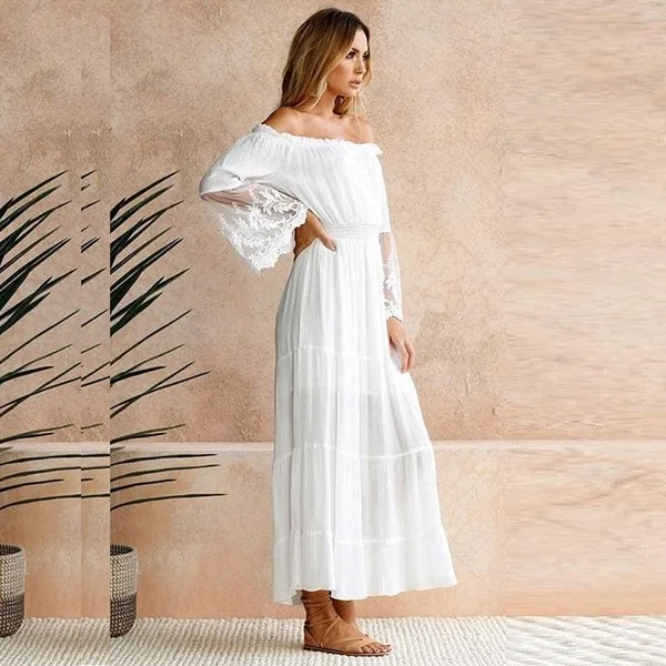 Robe blanche bohème en dentelle