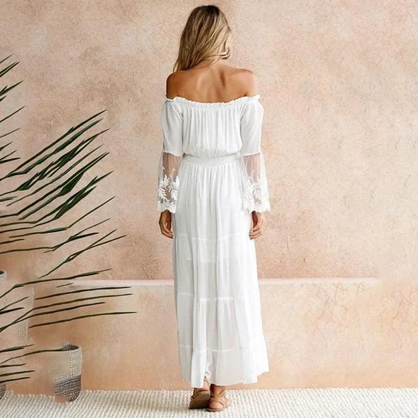 Robe blanche bohème en dentelle
