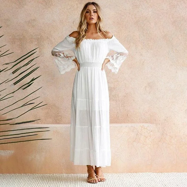 Robe blanche bohème en dentelle
