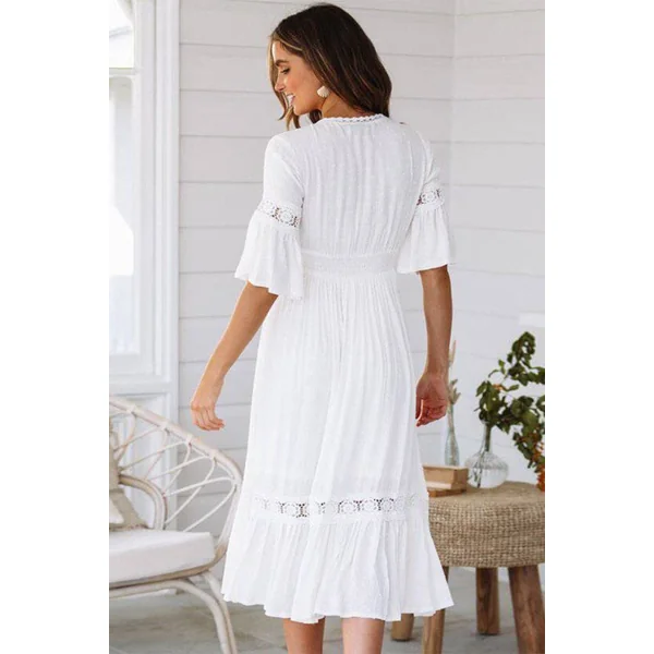 Robe Blanche Bohème Mi Longue – Azélie