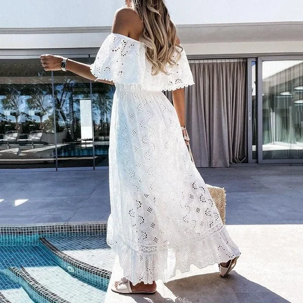 Robe blanche longue bohème sans manches