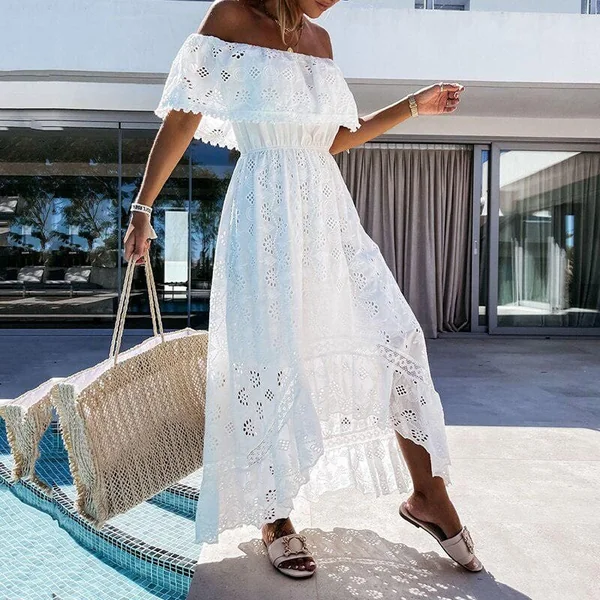 Robe blanche longue bohème sans manches