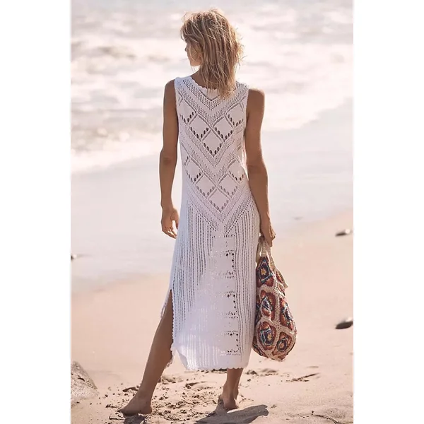 Robe Bohème Blanche Tricotée de Plage – Diane
