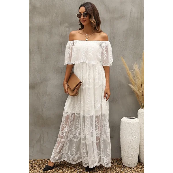 Robe Bohème Blanche à Col Bardot – Solange