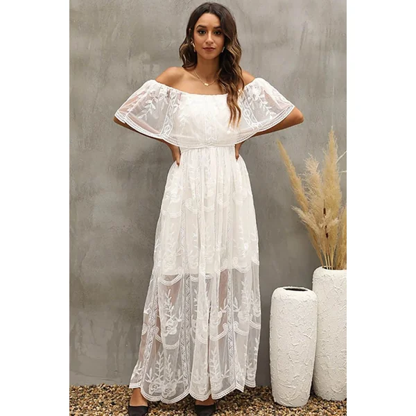 Robe Bohème Blanche à Col Bardot – Solange
