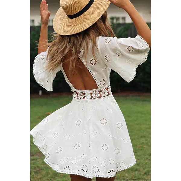 Robe Bohème Blanche à Manches Evasées – Terra