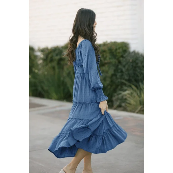 Robe Bohème Bleue Avec Manches