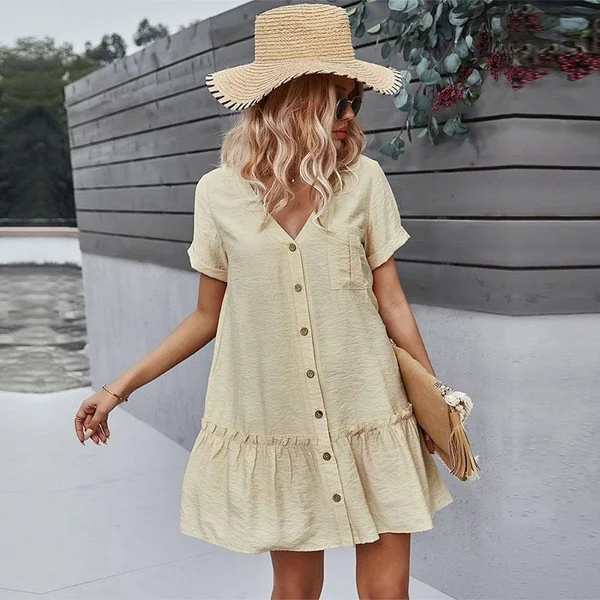 Robe Bohème Courte avec Col en V