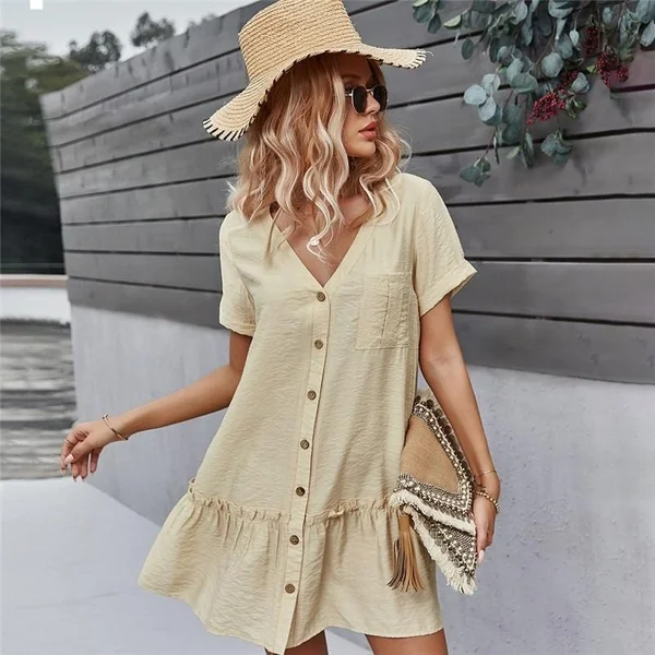 Robe Bohème Courte avec Col en V