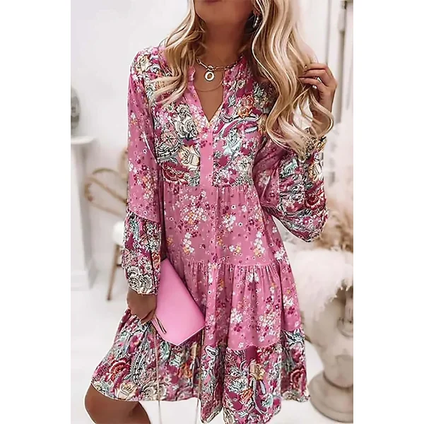 Robe Bohème Courte à Manches Longues – Adélaïde