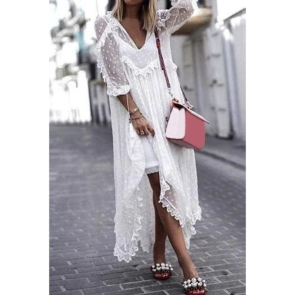 Robe Bohème Dentelle Blanche Manche Longue
