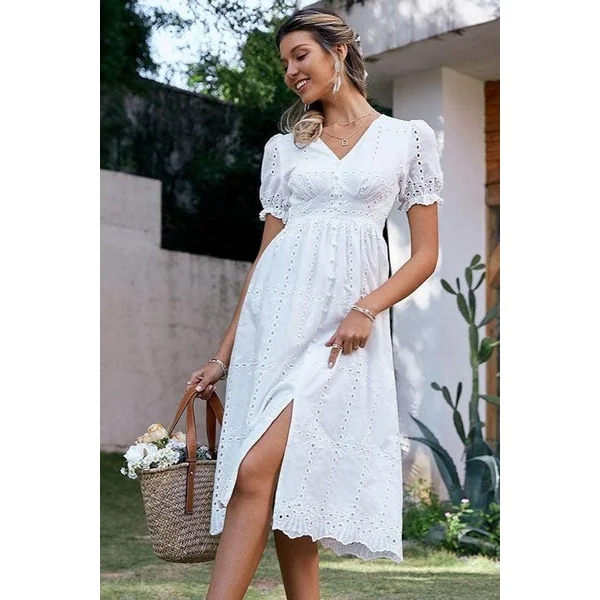 Robe Bohème En Coton Blanc