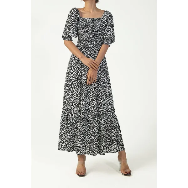 Robe Bohème Fleurie Col Carré