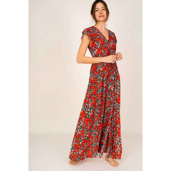 Robe Bohème Fleurie Rouge