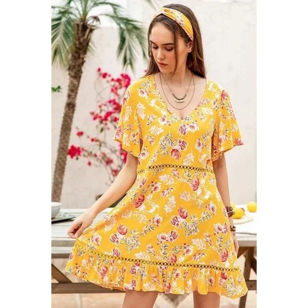 Robe Bohème Jaune Floral