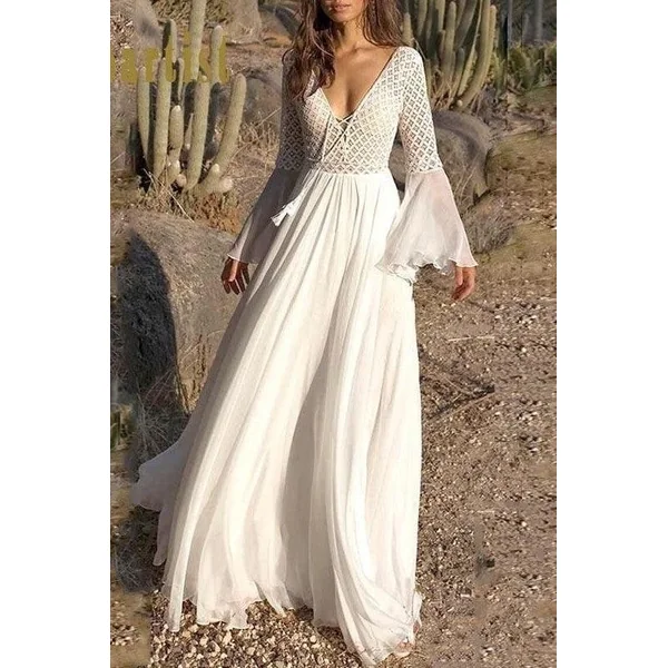Robe Bohème Longue Blanche en Dentelle