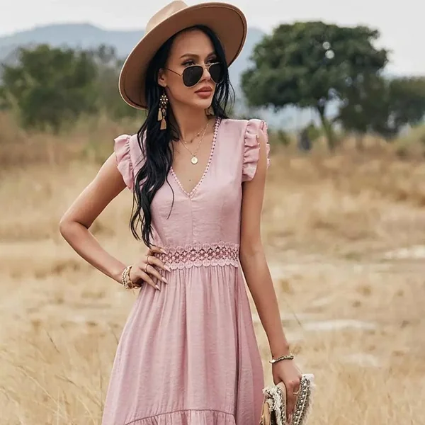 Robe bohème longue en dentelle ajourée