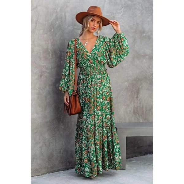 Robe Bohème Maxi Florale Verte