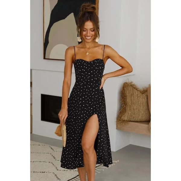 Robe Bohème Mi-Longue D’Été Noire