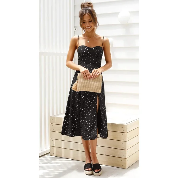 Robe Bohème Mi-Longue D’Été Noire