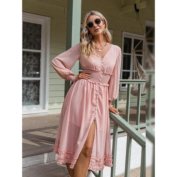 Robe Bohème Rose Avec Manches