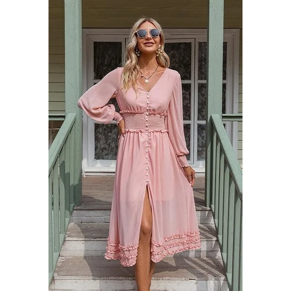 Robe Bohème Rose Avec Manches