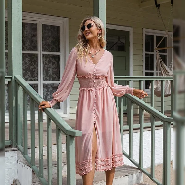 Robe Bohème Rose Avec Manches