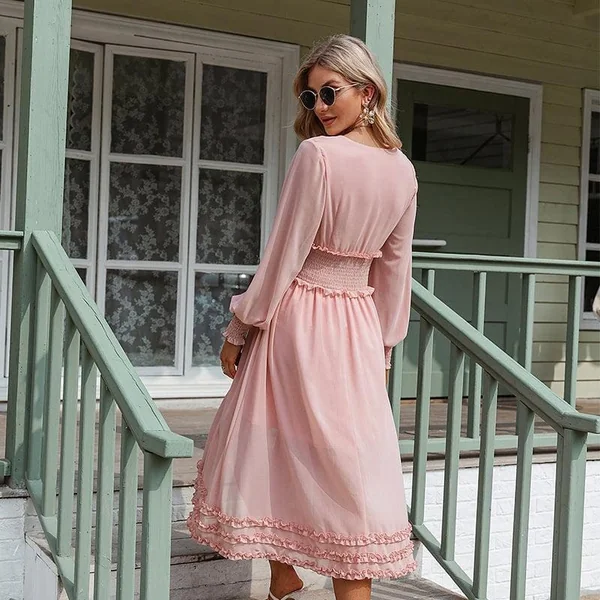 Robe Bohème Rose Avec Manches