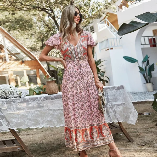 Robe Bohème Rose Romantique