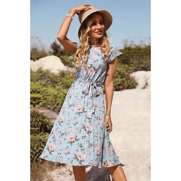 Robe Bohème Turquoise à Ceinture – Annabelle