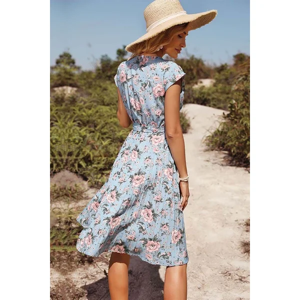 Robe Bohème Turquoise à Ceinture – Annabelle