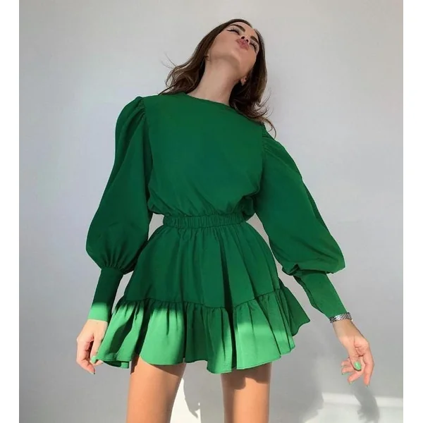 Robe Bohème Verte Manches Lanterne