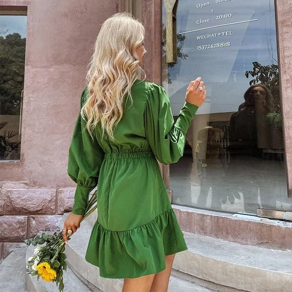 Robe Bohème Verte Manches Lanterne