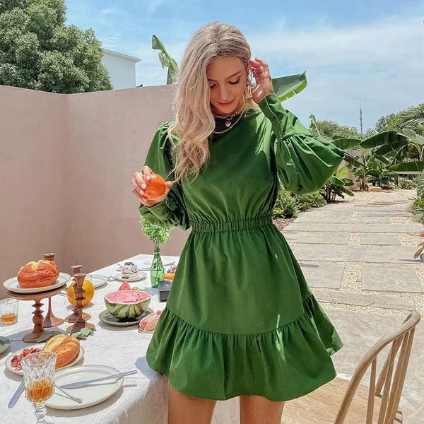 Robe Bohème Verte Manches Lanterne